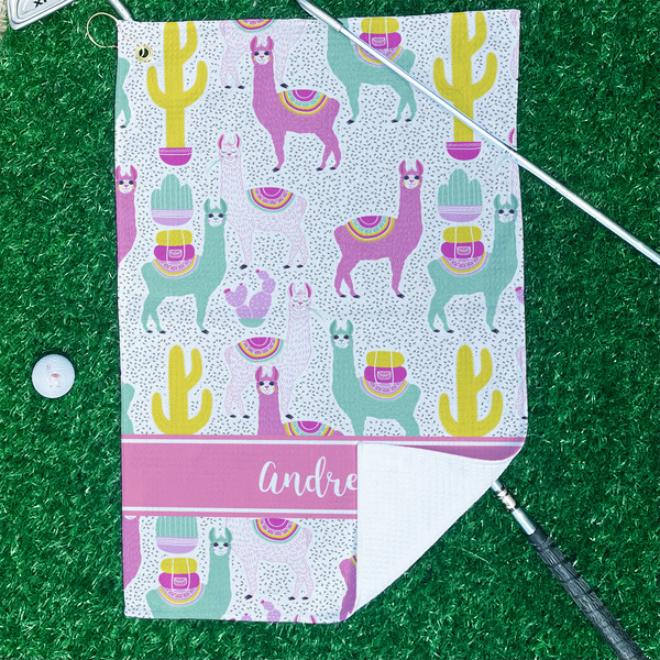 Llamas Waffle Weave Golf Towel - In Context