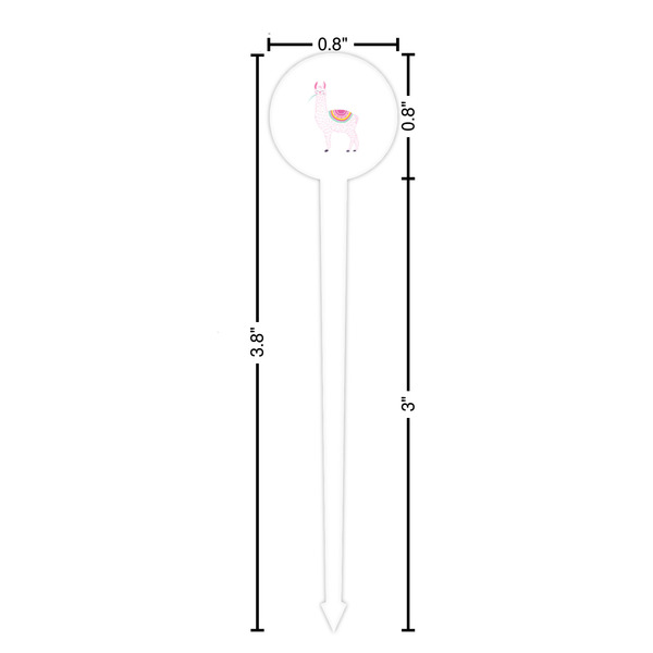 Llamas White Plastic 4" Food Pick - Round - Dimensions