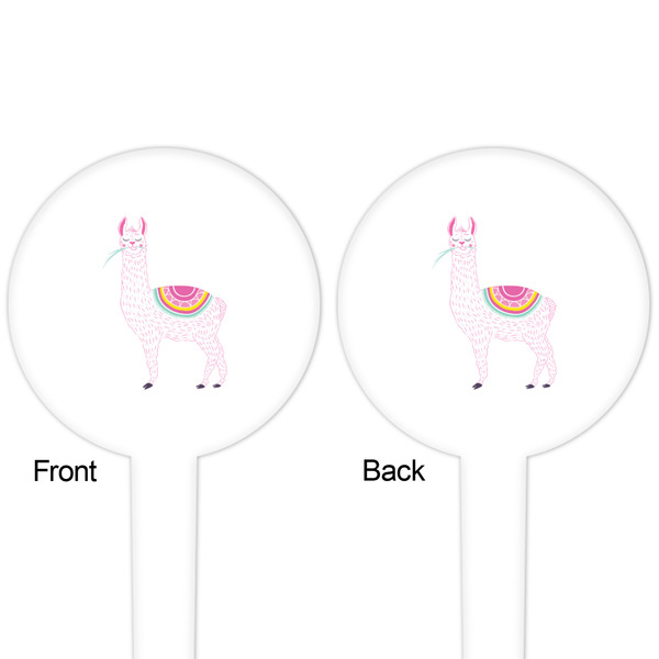 Llamas White Plastic 4" Food Pick - Round - Double Sided - Front & Back