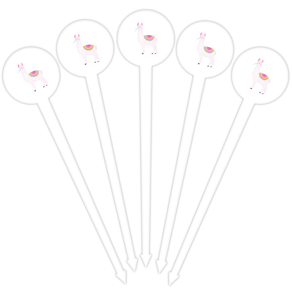 Llamas White Plastic 4" Food Pick - Round - Fan View