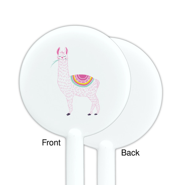 Llamas White Plastic 5.5" Stir Stick - Single Sided - Round - Front & Back