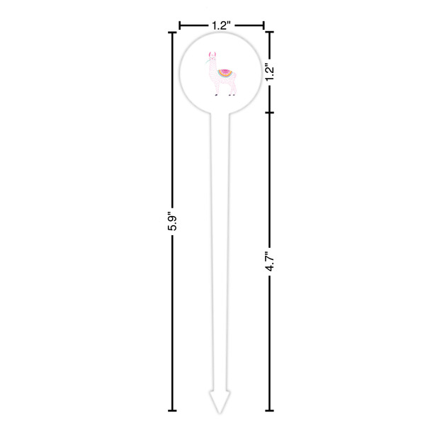 Llamas White Plastic 6" Food Pick - Round - Dimensions
