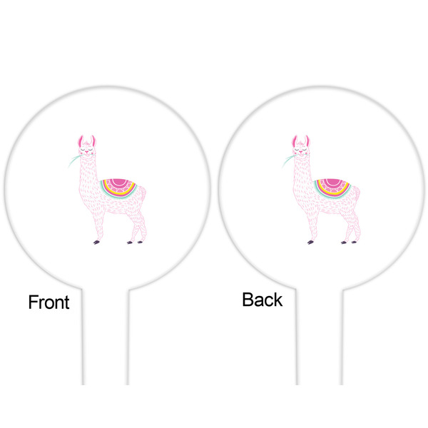 Llamas White Plastic 6" Food Pick - Round - Double Sided - Front & Back