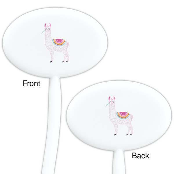 Llamas White Plastic 7" Stir Stick - Double Sided - Oval - Front & Back