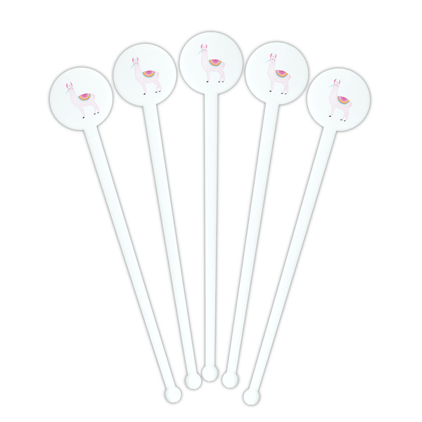 Llamas White Plastic 7" Stir Stick - Round - Fan View