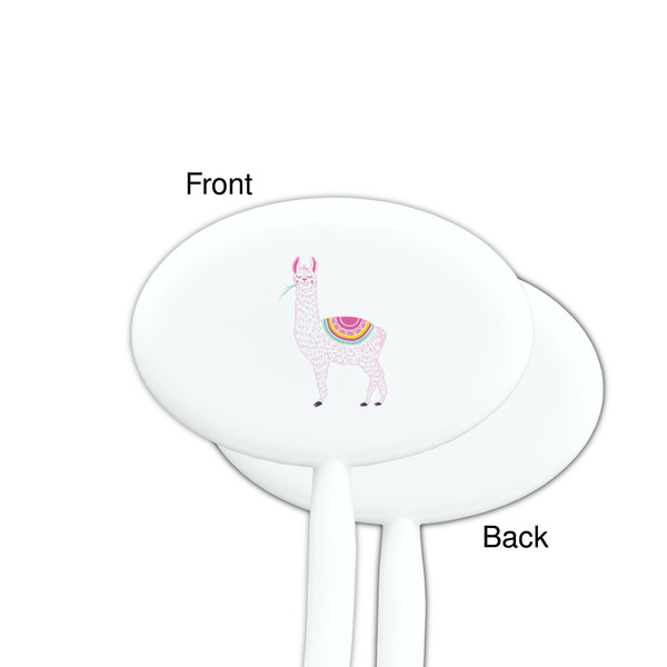 Llamas White Plastic 7" Stir Stick - Single Sided - Oval - Front & Back