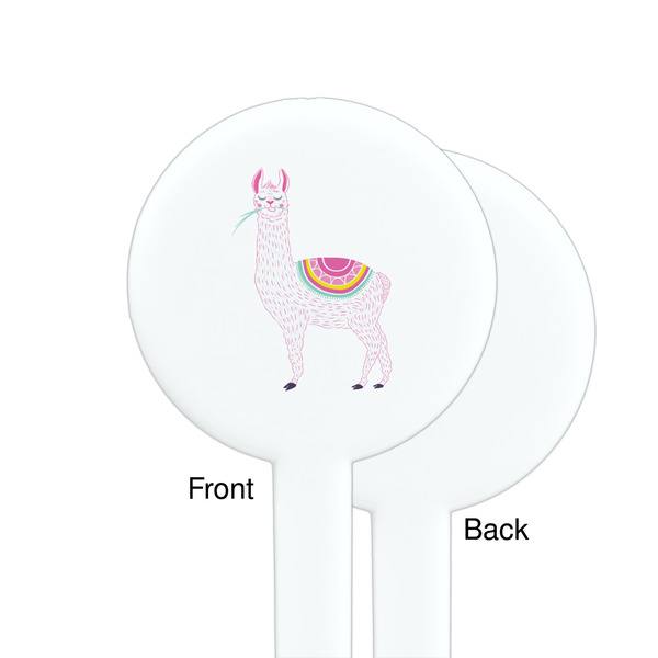 Llamas White Plastic 7" Stir Stick - Single Sided - Round - Front & Back
