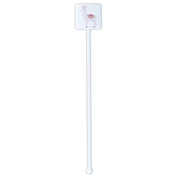 Llamas White Plastic Stir Stick - Single Sided - Square - Single Stick
