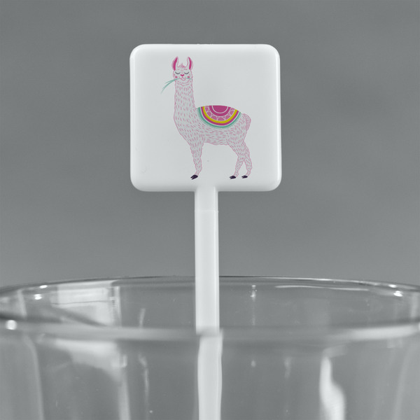 Llamas White Plastic Stir Stick - Square - Main