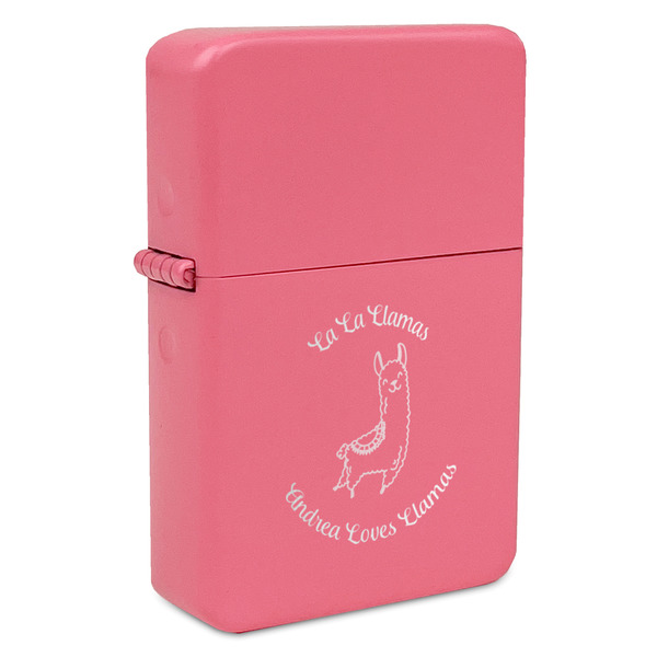 Custom Llamas Windproof Lighter - Pink - Single Sided (Personalized)