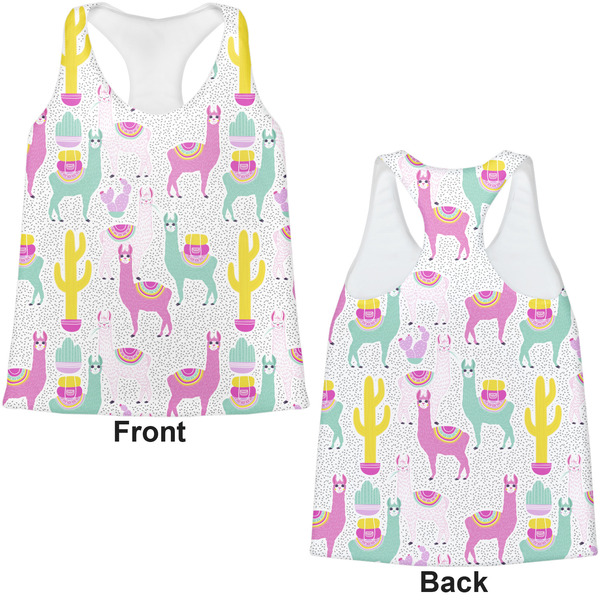 Llamas Womens Racerback Tank Tops - Medium - Front and Back