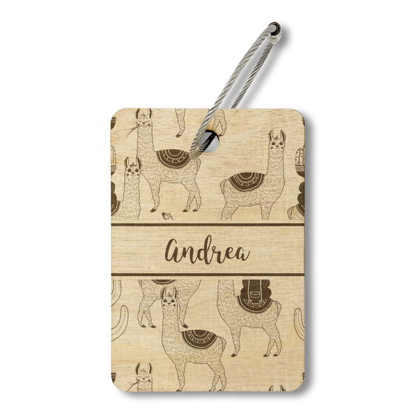 Custom Llamas Wood Luggage Tag - Rectangle (Personalized)