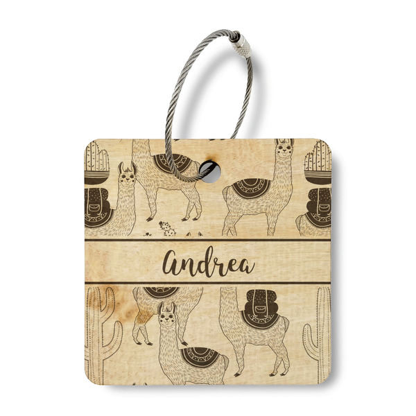 Custom Llamas Wood Luggage Tag - Square (Personalized)