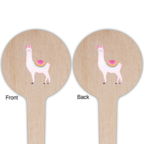 Llamas Wooden 4" Food Pick - Round - Double Sided - Front & Back