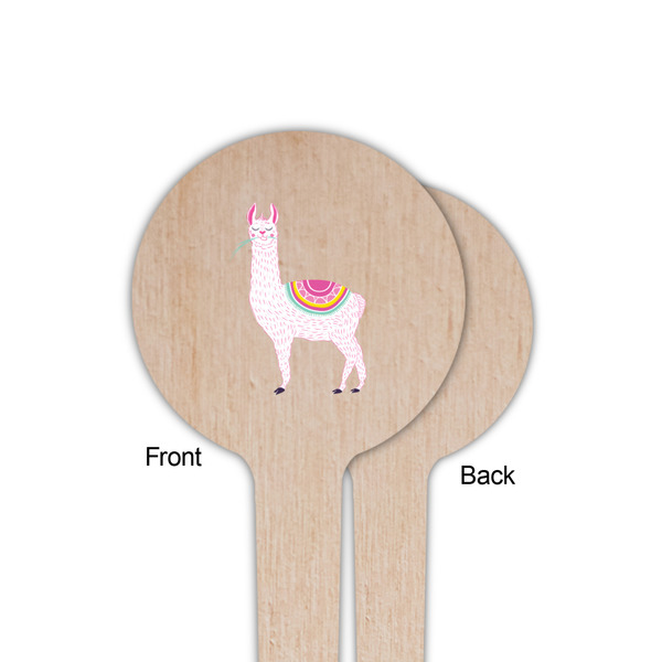 Llamas Wooden 4" Food Pick - Round - Single Sided - Front & Back