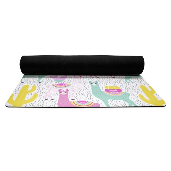 Llamas Yoga Mat Rolled up Black Rubber Backing