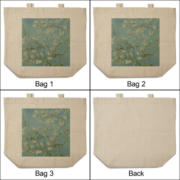 Almond Blossoms (Van Gogh) 3 Reusable Cotton Grocery Bags - Front & Back View