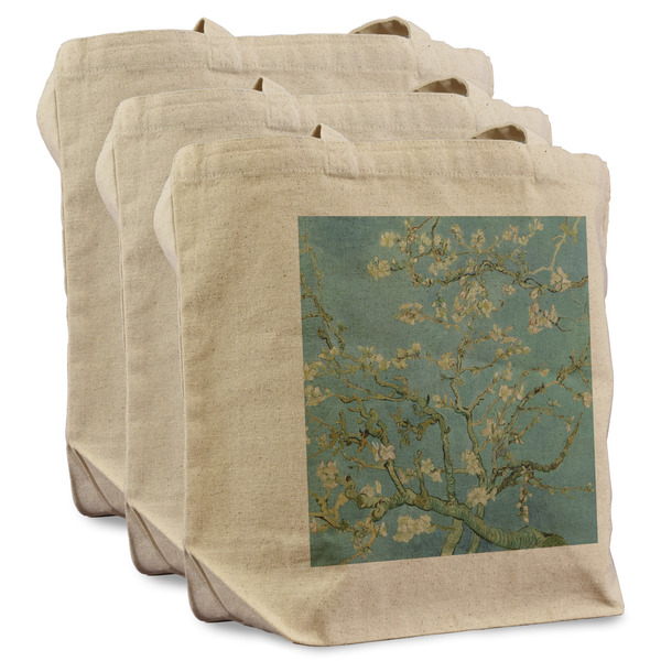 Custom Almond Blossoms (Van Gogh) Reusable Cotton Grocery Bags - Set of 3