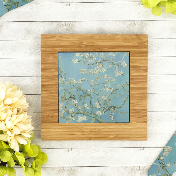 Almond Blossoms (Van Gogh) Bamboo Trivet with 6" Tile - LIFESTYLE