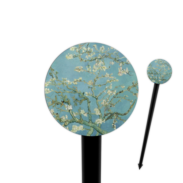 Custom Almond Blossoms (Van Gogh) 4" Round Plastic Food Picks - Black - Single Sided