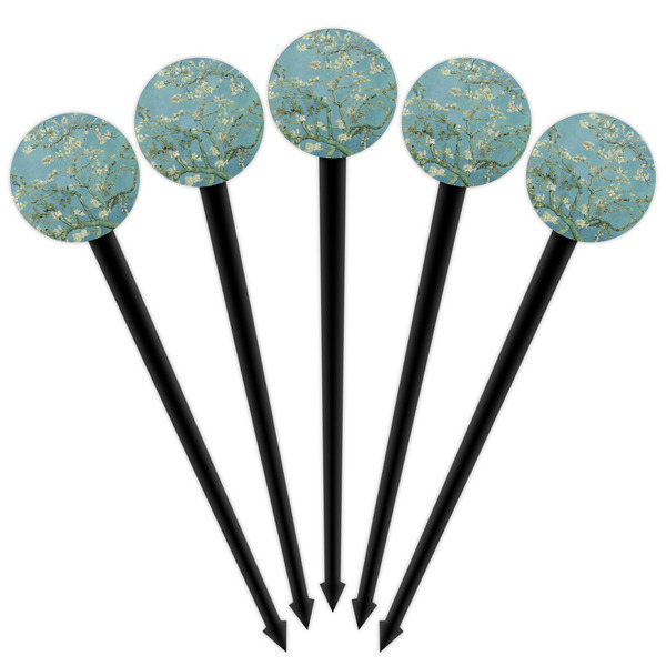 Almond Blossoms (Van Gogh) Black Plastic 4" Food Pick - Round - Fan View