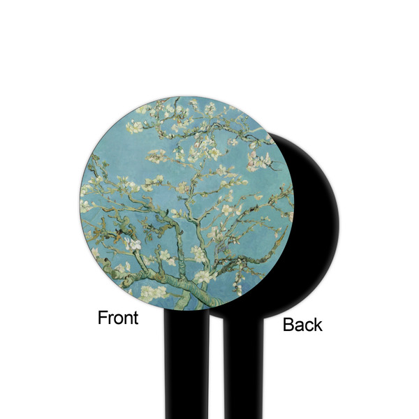 Almond Blossoms (Van Gogh) Black Plastic 4" Food Pick - Round - Single Sided - Front & Back