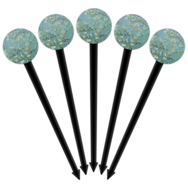 Almond Blossoms (Van Gogh) Black Plastic 6" Food Pick - Round - Fan View
