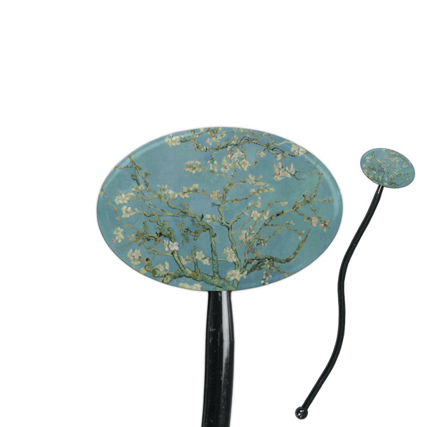 Custom Almond Blossoms (Van Gogh) 7" Oval Plastic Stir Sticks - Black - Double Sided