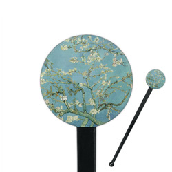 Almond Blossoms (Van Gogh) 7" Round Plastic Stir Sticks - Black - Single Sided