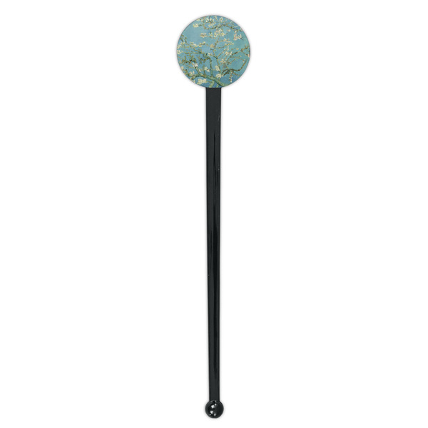 Almond Blossoms (Van Gogh) Black Plastic 7" Stir Stick - Round - Single Stick