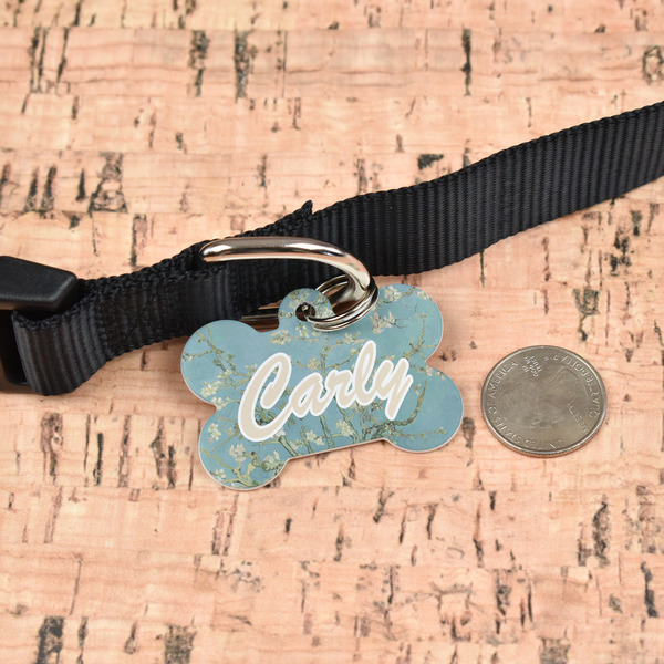 Almond Blossoms (Van Gogh) Bone Shaped Dog ID Tag - Large - In Context
