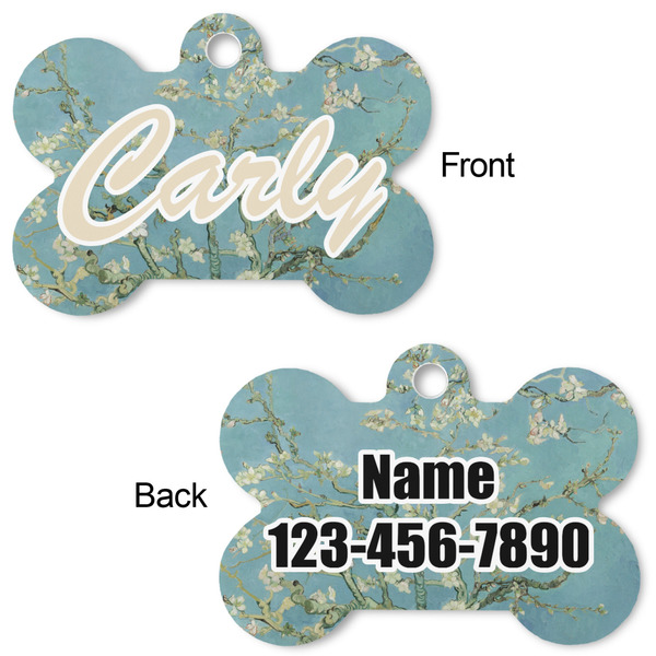 Almond Blossoms (Van Gogh) Bone Shaped Dog Tag - Front & Back