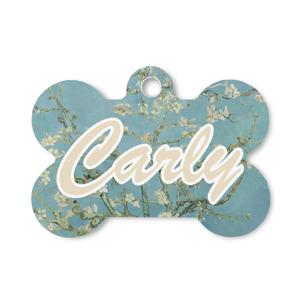 Custom Almond Blossoms (Van Gogh) Bone Shaped Dog ID Tag - Small