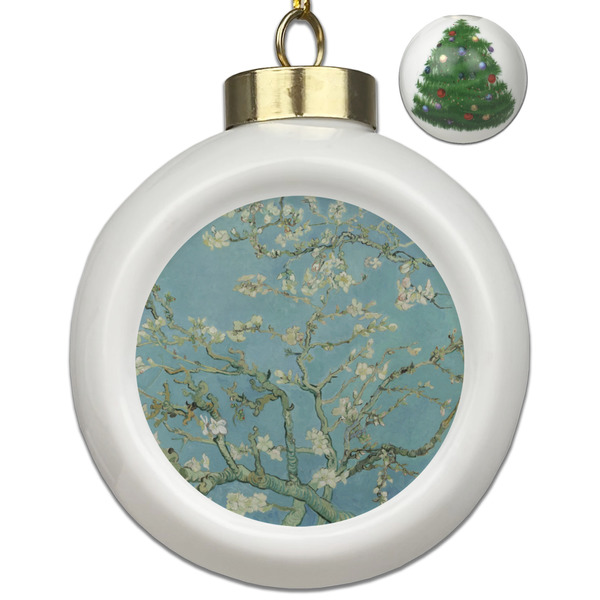 Custom Almond Blossoms (Van Gogh) Ceramic Ball Ornament - Christmas Tree