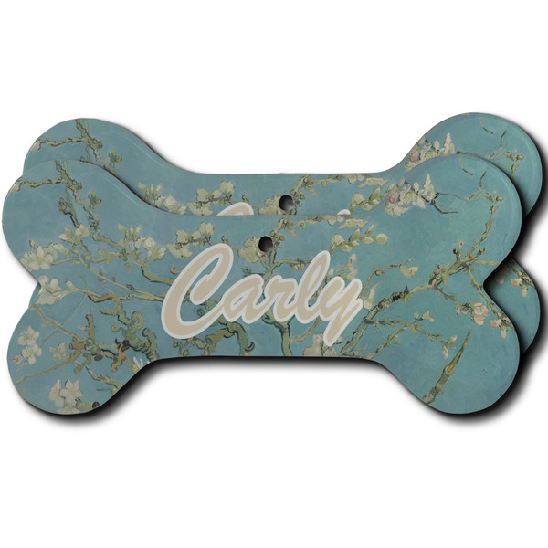 Custom Almond Blossoms (Van Gogh) Ceramic Dog Ornament - Front & Back