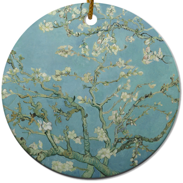 Custom Almond Blossoms (Van Gogh) Round Ceramic Ornament