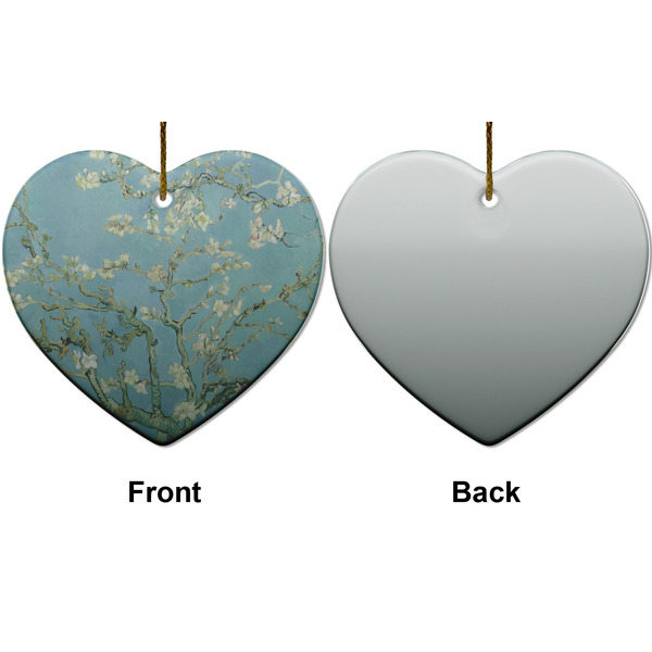 Almond Blossoms (Van Gogh) Ceramic Flat Ornament - Heart Front & Back (APPROVAL)