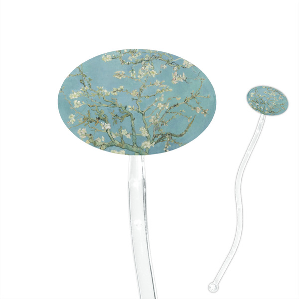 Custom Almond Blossoms (Van Gogh) 7" Oval Plastic Stir Sticks - Clear
