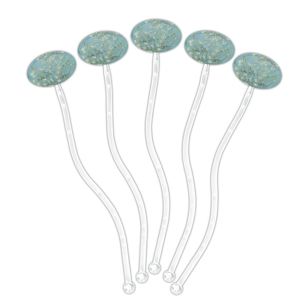 Almond Blossoms (Van Gogh) Clear Plastic 7" Stir Stick - Oval - Fan