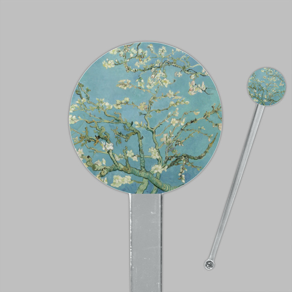Almond Blossoms (Van Gogh) Clear Plastic 7" Stir Stick - Round - Closeup