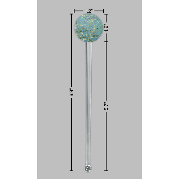 Almond Blossoms (Van Gogh) Clear Plastic 7" Stir Stick - Round - Dimensions