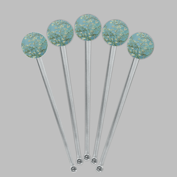 Almond Blossoms (Van Gogh) Clear Plastic 7" Stir Stick - Round - Fan View