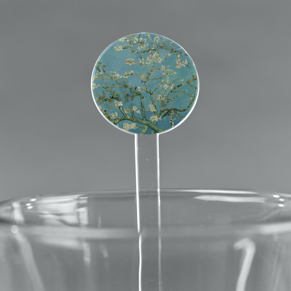 Custom Almond Blossoms (Van Gogh) 5.5" Round Plastic Stir Sticks - Clear