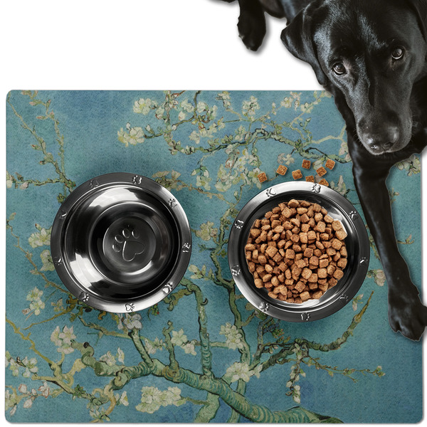 Custom Almond Blossoms (Van Gogh) Dog Food Mat - Large
