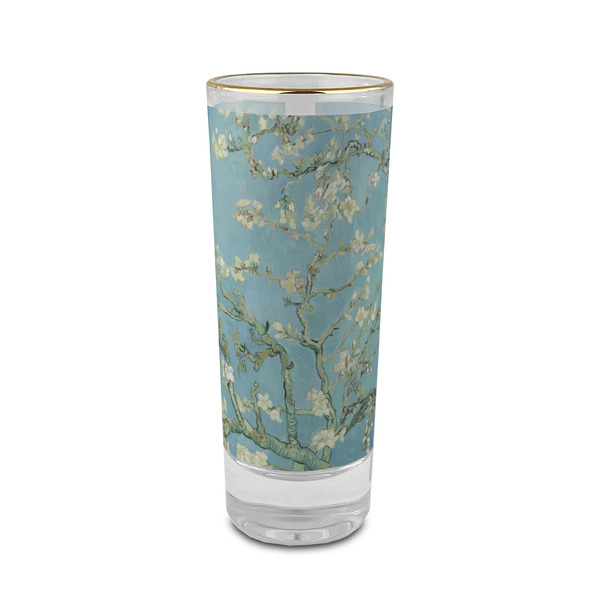 Custom Almond Blossoms (Van Gogh) 2 oz Shot Glass - Glass with Gold Rim