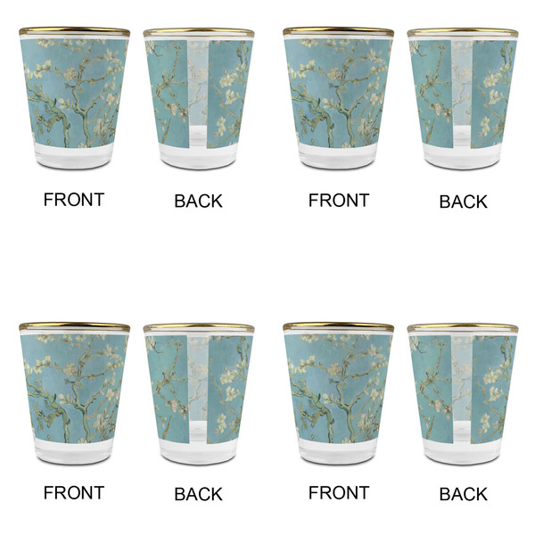 Almond Blossoms (Van Gogh) Glass Shot Glass - with gold rim - Set of 4 - APPROVAL