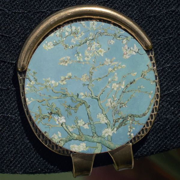 Almond Blossoms (Van Gogh) Golf Ball Marker Hat Clip - Gold - Close Up