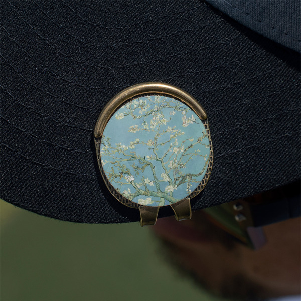 Almond Blossoms (Van Gogh) Golf Ball Marker Hat Clip - Gold - On Hat