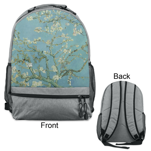 Almond Blossoms (Van Gogh) Large Backpack - Gray - Front & Back View