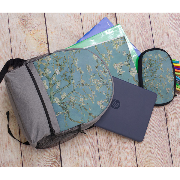 Almond Blossoms (Van Gogh) Large Backpack - Gray - With Stuff